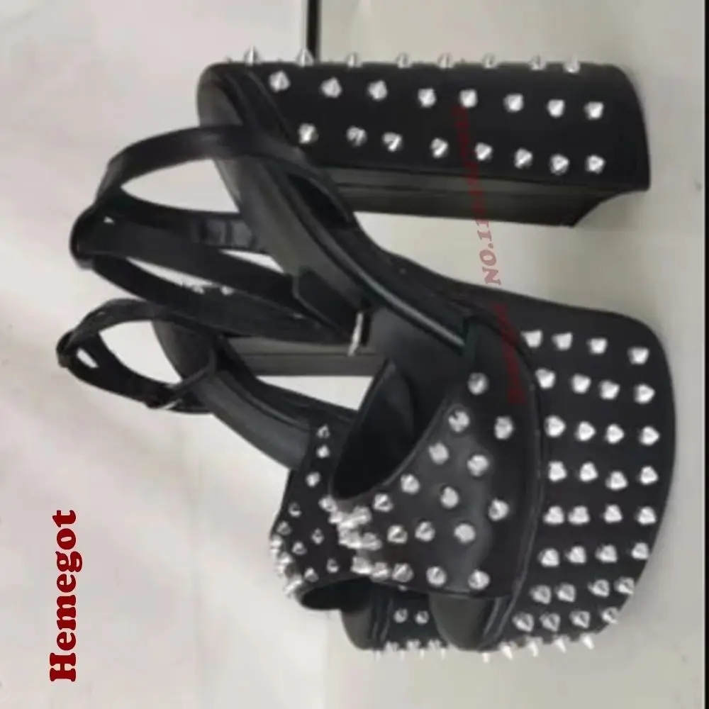 Studded Platform Slingback Sandals 2025 New Arrival Peep Toe Buckled Chunky Heels Women's Sandals Black Rivet Elegant Shoes Sexy