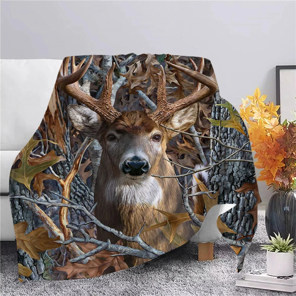 CLOOCL Fashion Flannel Blankets Hunting Elk 3D Printed Throw Blanket for Beds Winter Keep Warm Thin Quilts 5 Size Dropshipping