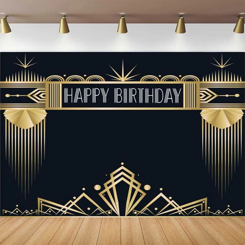 The Great Gatsby Themed Photography Backdrop Retro Roaring 20's Black Gold Art Event Adult Party Decoration Photo Booth Banner