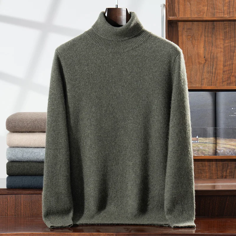 MVLYFLRT Men's 100% Cashmere Knitted Pullover Sweater Thickened High Collar Solid Color Autumn Winter New