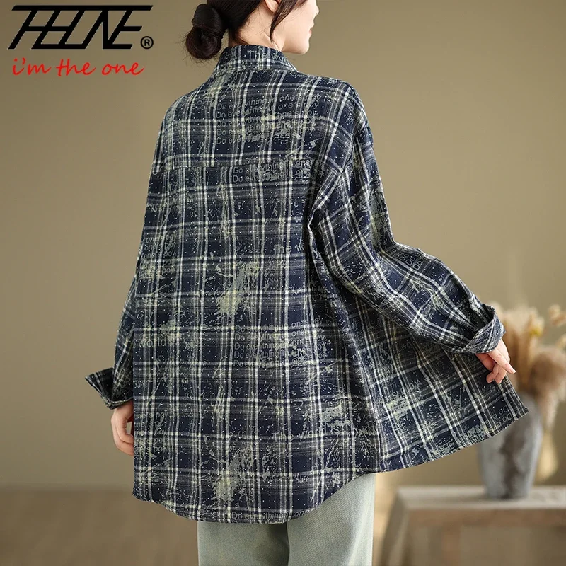 THHONE autunno inverno cappotto di Jeans camicia Vintage giacca di Jeans moda Casual Blusa Mujer manica lunga Camisas cappotti larghi da donna