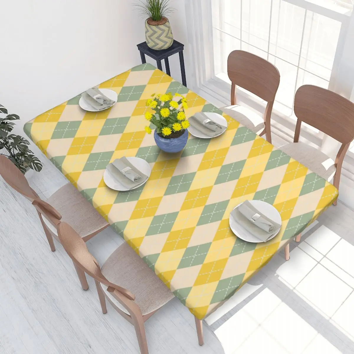 Custom Rectangular Oilproof Colorful Argyle Pattern Table Cover Table Cloth 4FT Tablecloth for Picnic