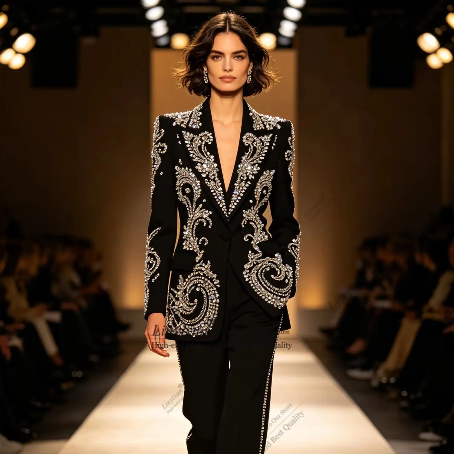 

Elegant Rhinestones Women's Suits Fashion Blazer High Quality 2 Piece Outfits Customzied Female Clothing костюм летний женские