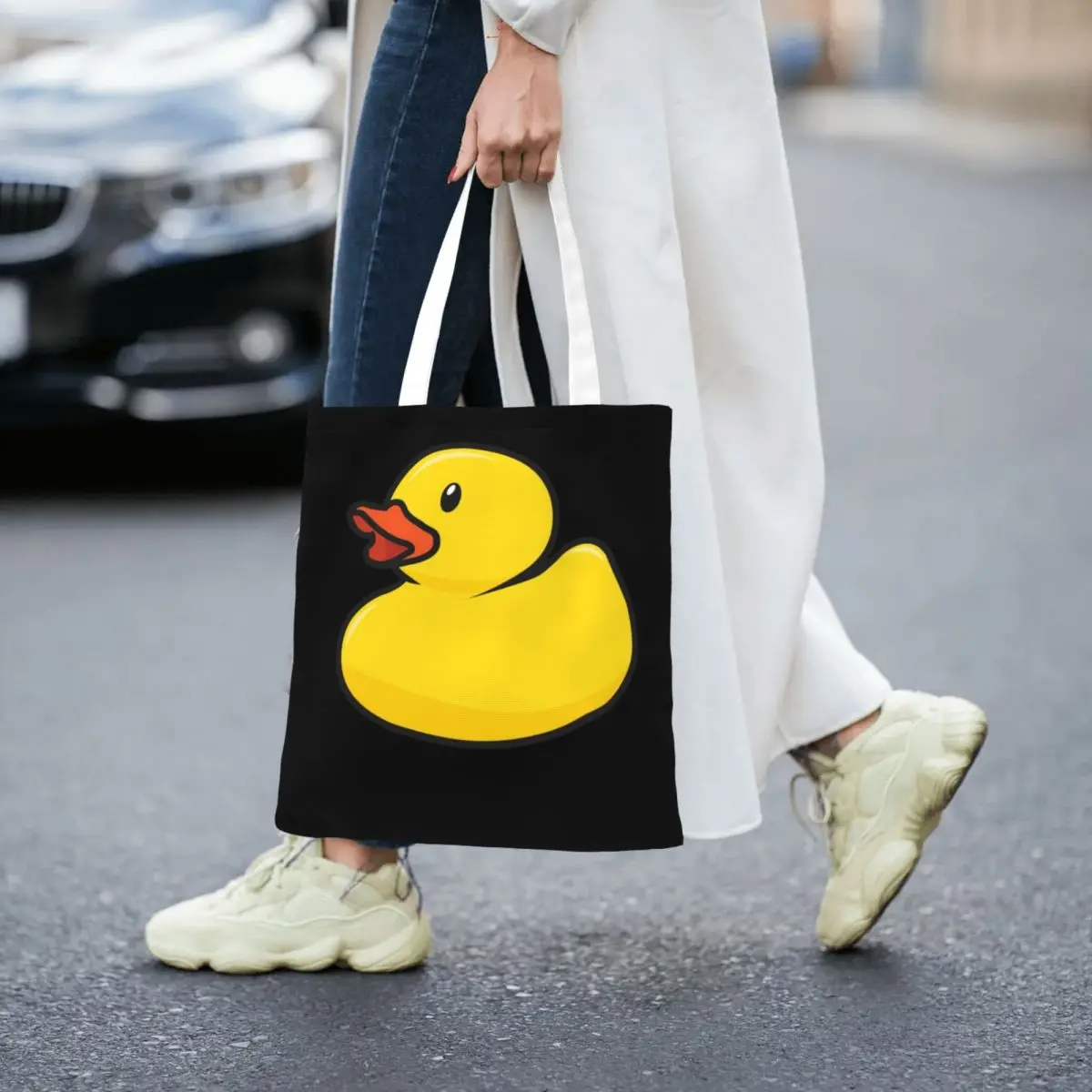 Rubber Duck 1 Tas Belanja Kanvas Anak Perempuan Tas Tote Tas Tangan Travel Bahu Wanita Yang Dapat Digunakan Kembali
