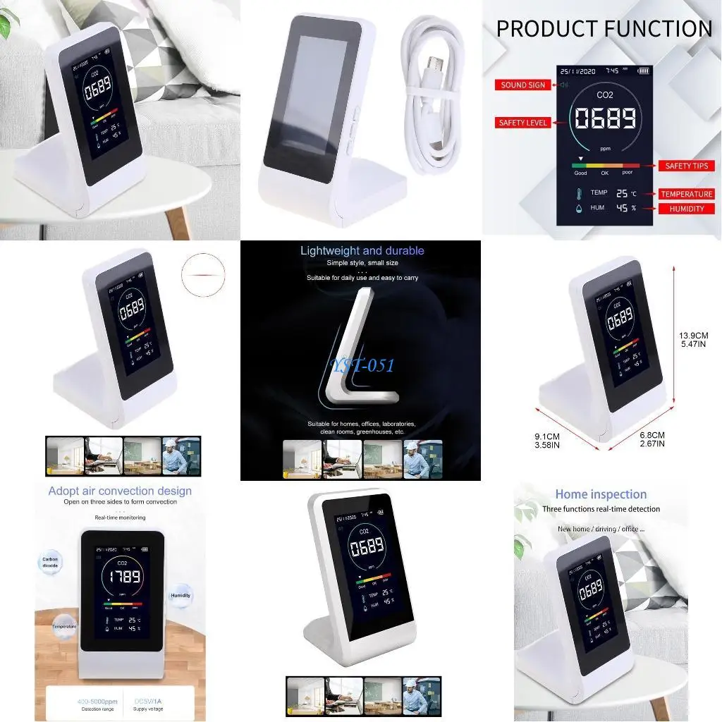 

E15A Carbon Dioxide Detector Stable Performance Lcd Display Porous Desig Air Quality Monitor Home Office Lab