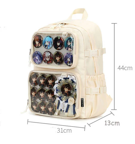 Itabag-mochila Kawaii japonesa para mujer, mochilas escolares transparentes de gran capacidad con placa de inserción y dos bolsillos transparentes,