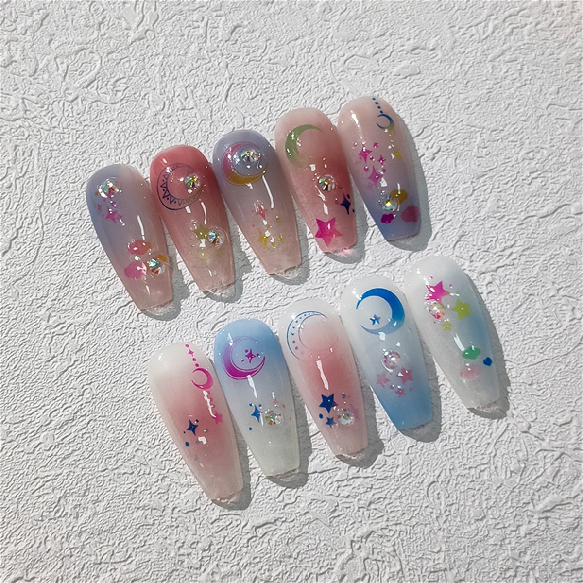 1 stücke 5d bunte Gelee Stern Mond Nagel Aufkleber kawaii Gradient japanischen Kleber Schieber egler Nail Art Dekorationen Aufkleber liefert DIY