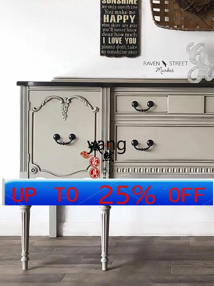 

LH carved solid wood porch cabinet retro gray foyer decoration living room against the wall storage cabinet