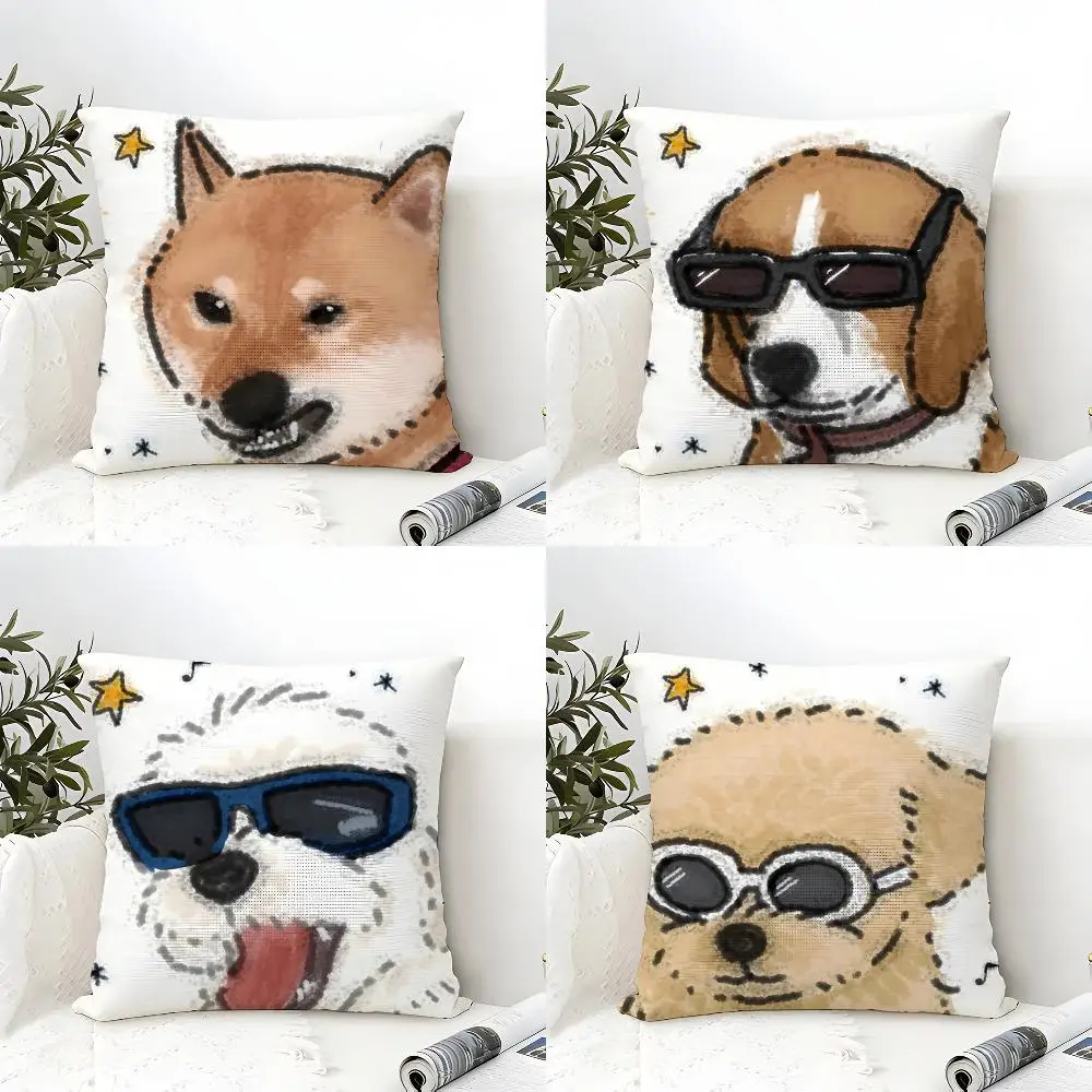 Cute Funny Puppy Cushion Cover Eco Linen Pillow Case Double-Sided Print Breathable Durable Zipper Home Decor Gift