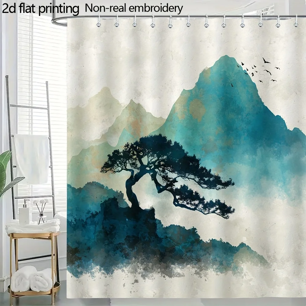 

Декоративная шторка для душа Zen Mountain, 1 шт., с 12 крючками, для ванной комнаты и домашнего декора, полиэстер, 2D плоская печать, 70.8x70.8 дюймов