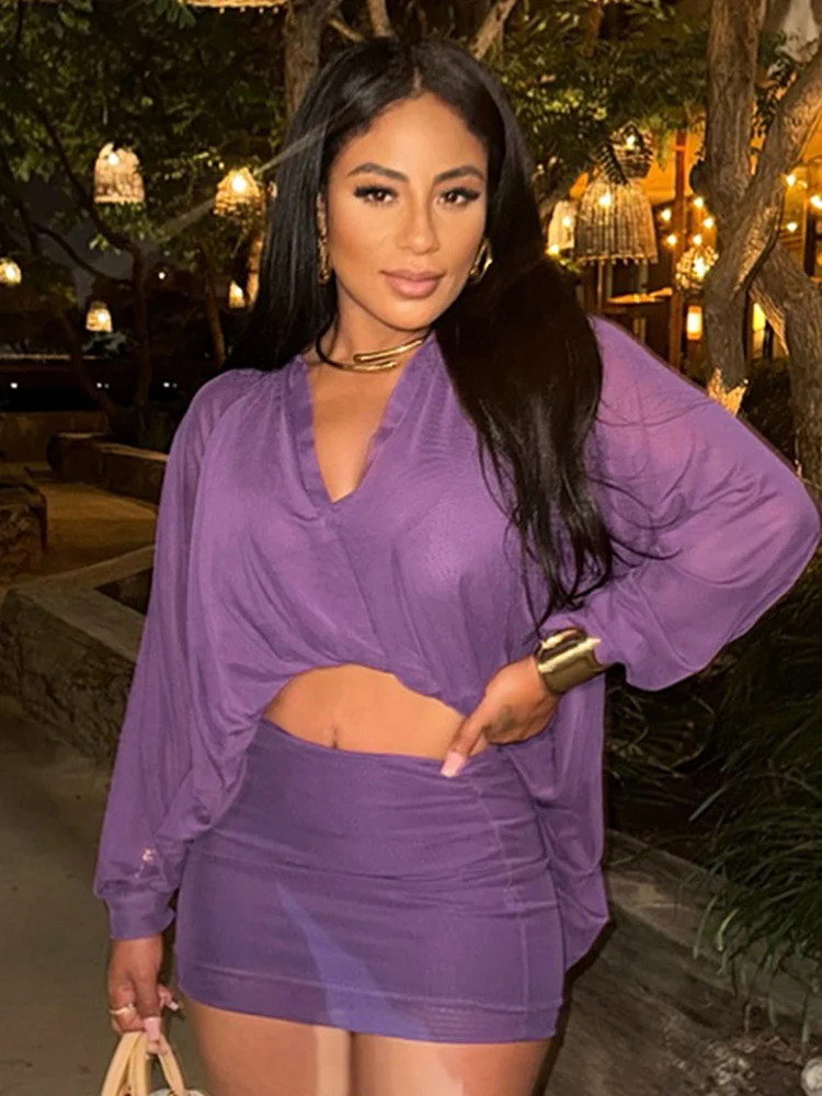 

Weird Puss, повседневный сетчатый комплект из 2 предметов, женская рубашка с отворотом и v-образным вырезом с нерегулярными кромками + персиковая юбка на бедрах, одинаковые простые тонкие наряды