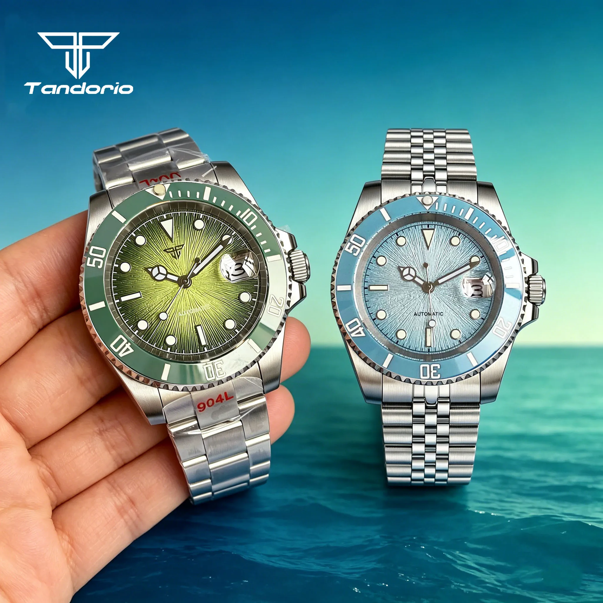 

Tandorio 40mm Stainless Steel Fashion Men Watch Textured Face Sapphire Date Automatic Miyota 8215 Asia2824 Glide Clasp Luminous