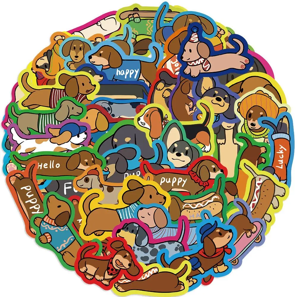 

10/50pcs Cute Cartoon Dachshund Puppy Dog Stickers Kawaii Animal Decals DIY Skateboard Luggage Motorcycle Car Waterproof Sticker