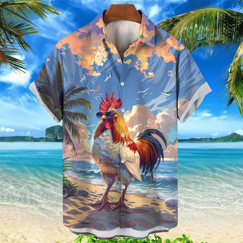 2024 Men\'s hawaiian shirts 3D Prints beach chicken graphic summer short sleeve shirt for hawaii style fashion unisex aloha shirt