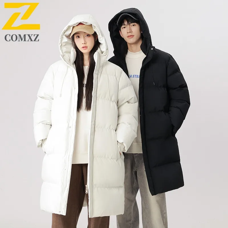 ​Men Down Cotton Jacket Winter American Style Warm Puffer Coat Thickened Fleece Lined Hooded Outerwear Cold Weather​ Windbreaker