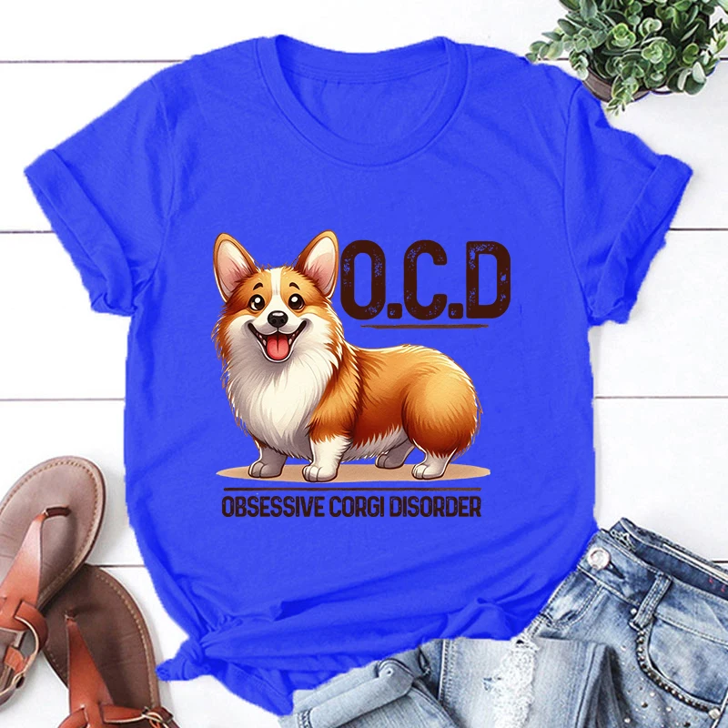 Corgi Disorder Print T Shirt Short Sleeve O Neck Loose Men Women Summer Cool Tshirt Men Tee Shirt Tops Clothes