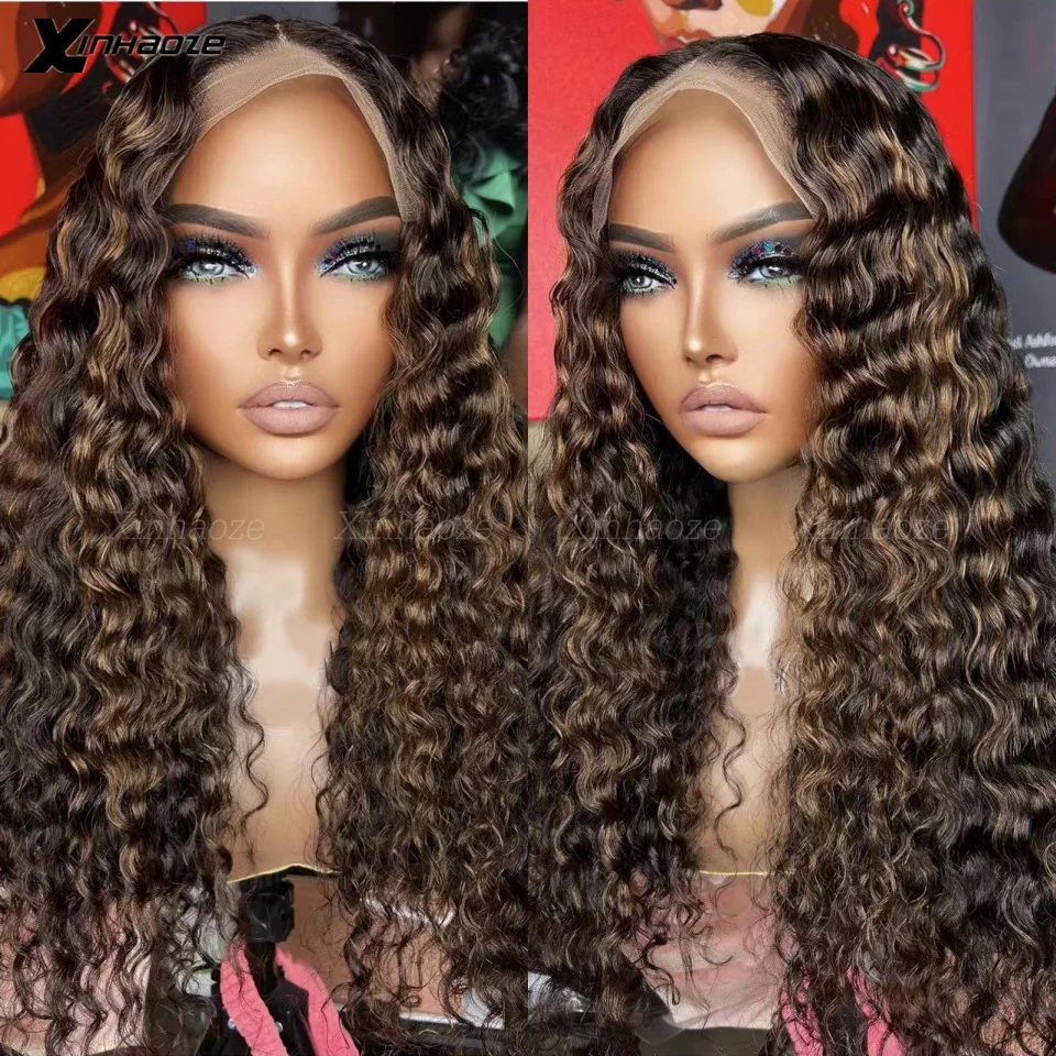 

Highlight Dark Brown Curly Glueless Silk Top Lace Front Human Hair 13x6 13x4 Ombre Color Deep Wave Lace Frontal Wigs For Women