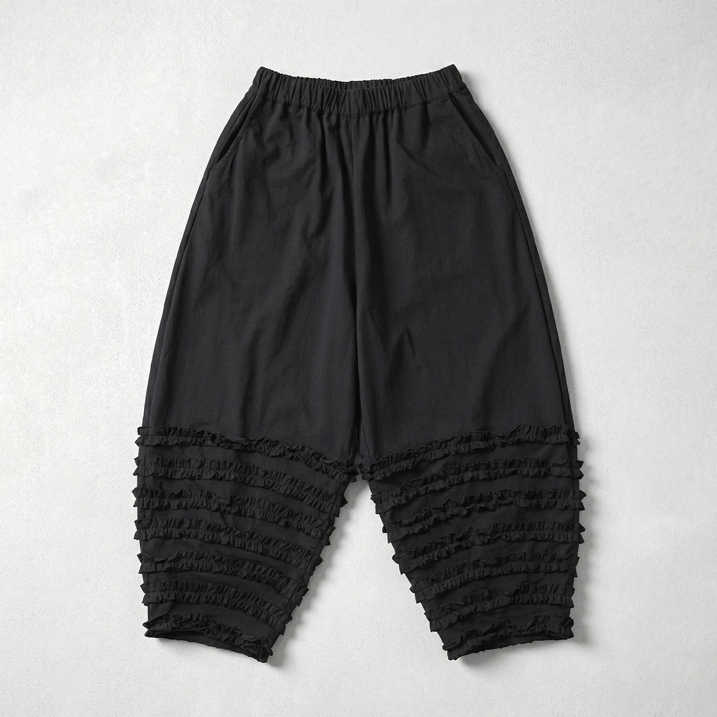 Black lantern pants for women imakokoni summer Japanese pure cotton high waisted black fungus edge slimming casual pants 265447