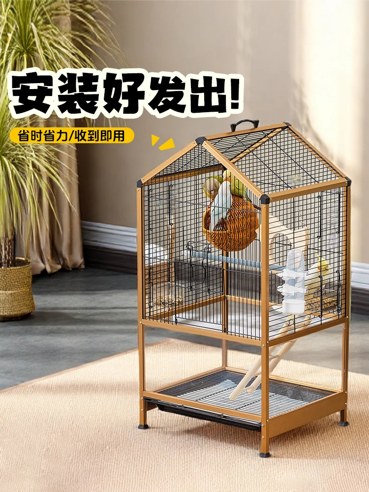 

Bird cage parrot cage household new splash-proof black phoenix small sun tiger skin special luxury villa large free installation