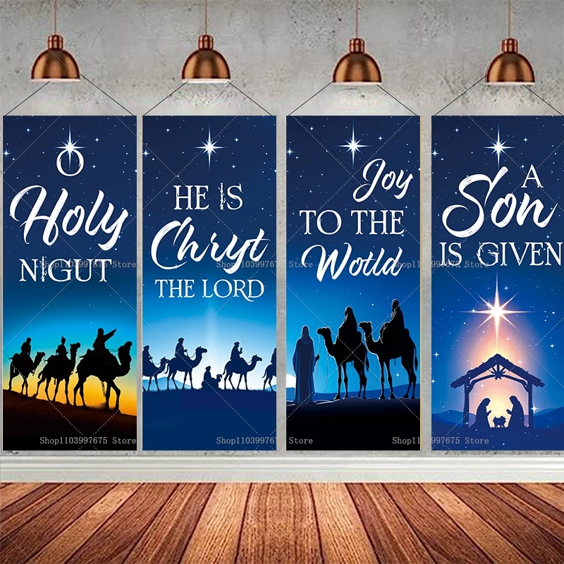 Geburt der Krippe Wüste Vierteiliges hängendes Malset Weihnachtsfeier Dekor Fotografie Hintergrund Banner Fotokabinen-Requisiten