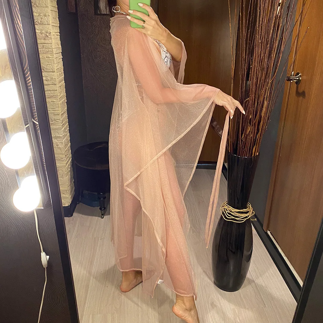 Neue sexy glitzernde transparente Tunika aus Netzstoff, Strand-Cover-up, Strandkleid, Strandmode, Damen V3217 – Detail 8