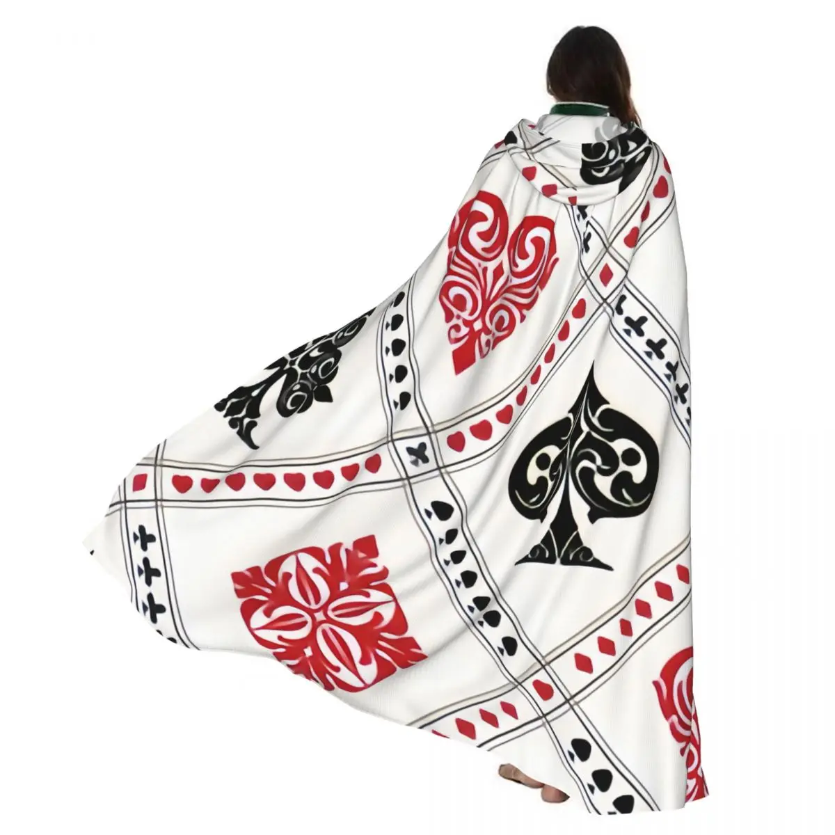 

Adult Halloween Playing Cards Suits Vintage Style Cloak Cape Hooded Medieval Costume Full Length Dress Coat