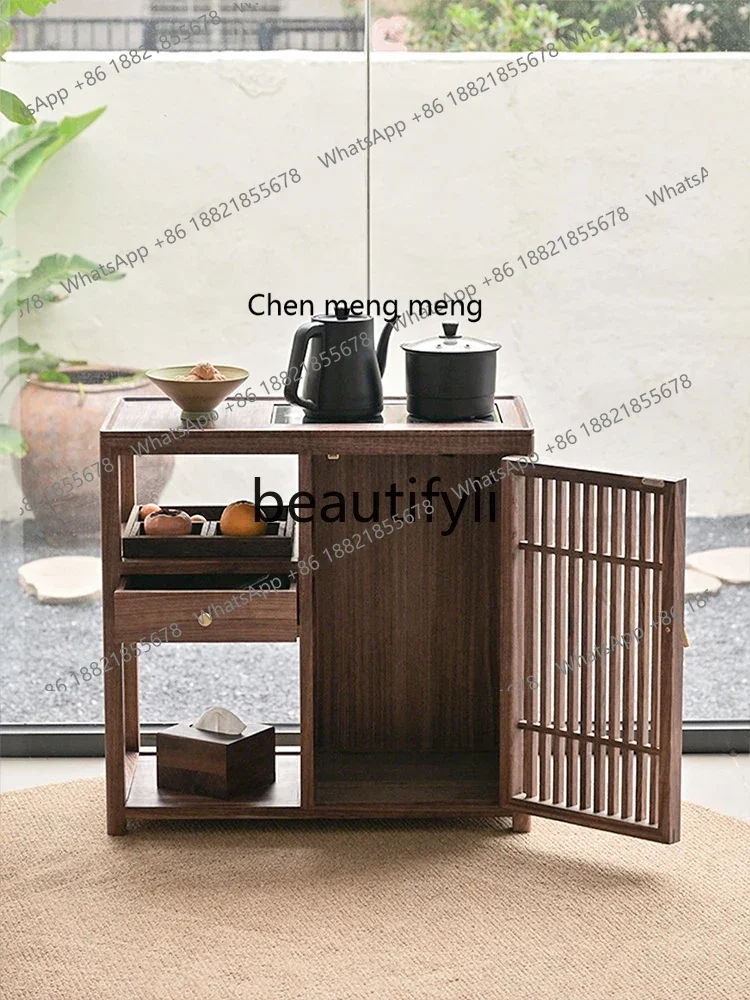 M178 New Chinese-style solid wood dining side cabinet, black walnut color tea side table, modern simple locker