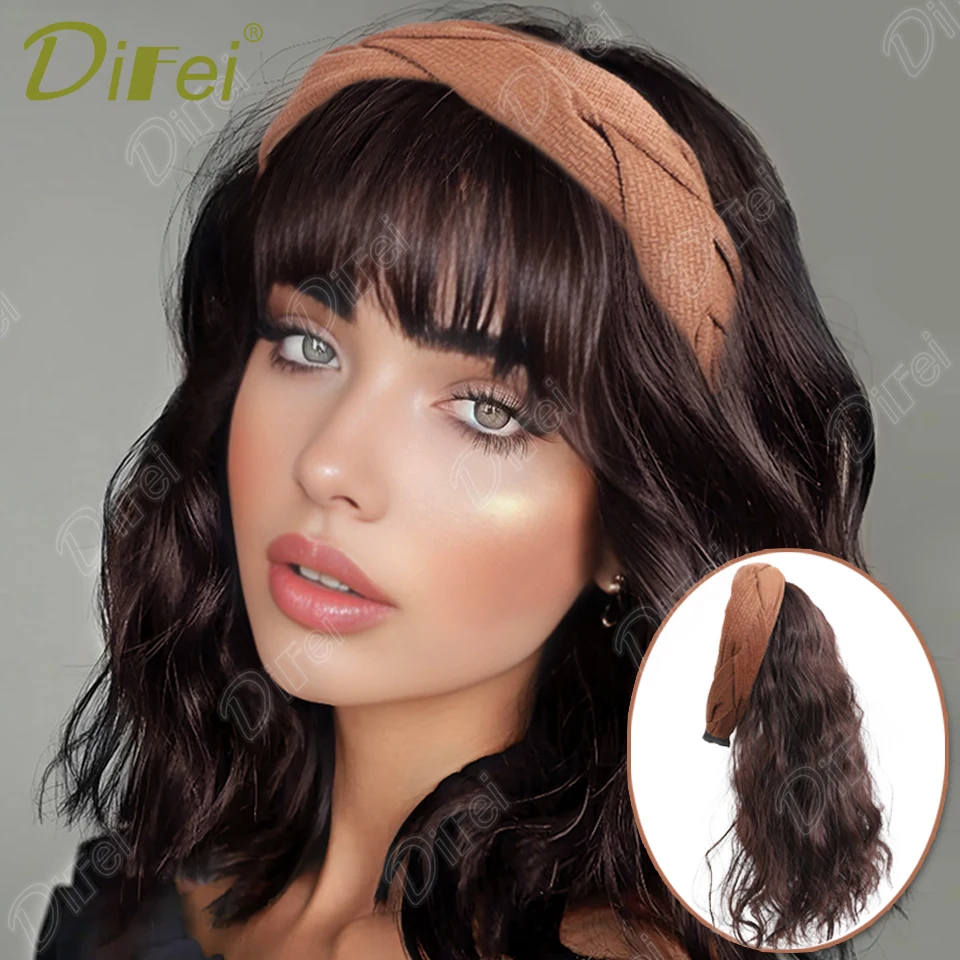 

DIFEI синтетический парик с повязкой для волос, женский цвет, длинный вьющийся парик, один стиль, длинные прямые волосы, наращивание волос, повязка для волос, парик