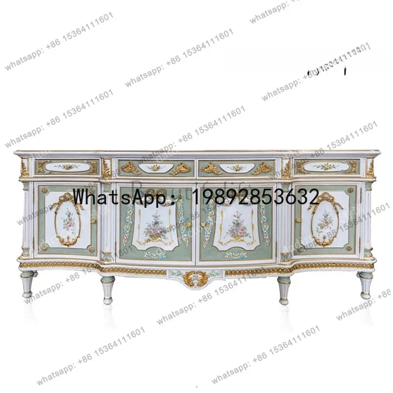 CC European Solid Wood Carving Painted Side Cabinet French Restaurant Solid Wood Storage Washstand Dining Cabinet Foyer