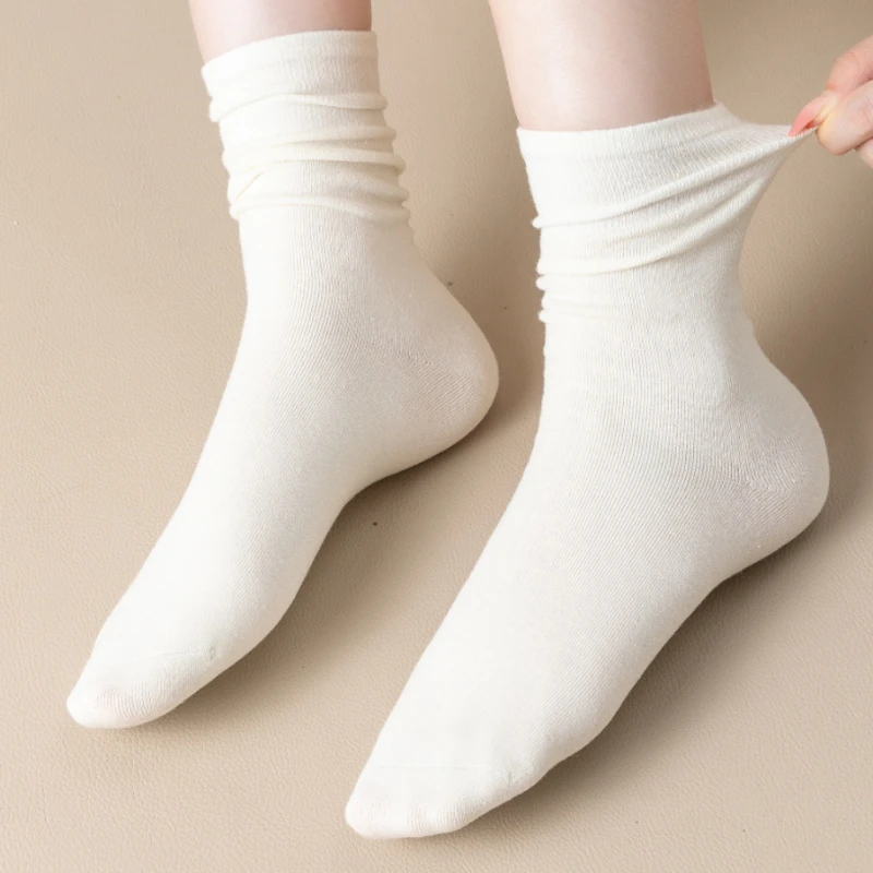 5 Socks Pairs Medium Tube Set Cotton Knitted Loose Long Soft Solid Color Crew Casual Sock Black White Breathable Spring Autumn