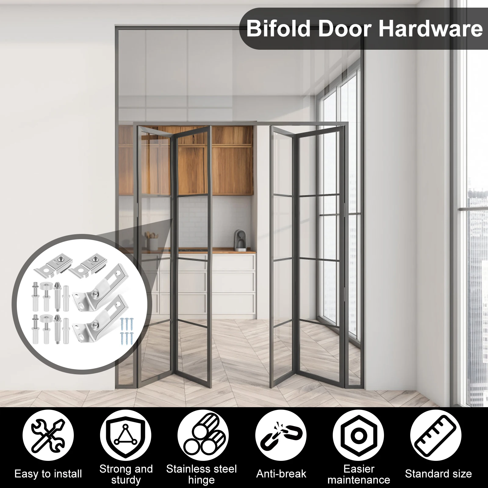 12Pcs Bi-fold Door Hardware Kit Stainless Steel Bi-fold Door Repair Kit Replacement Easy Installation Door Hardware Parts for Ba