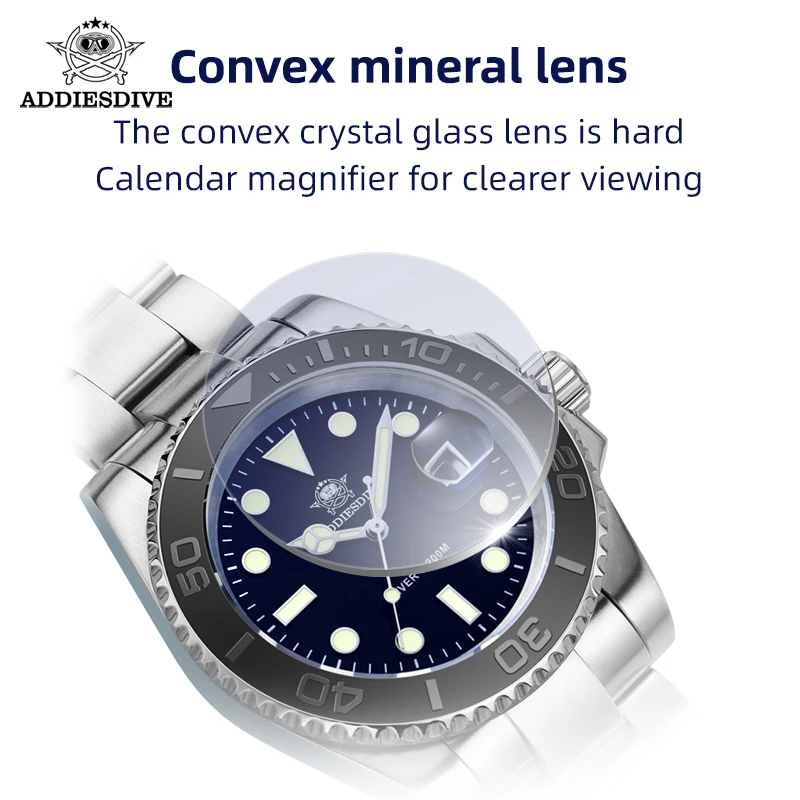 ADDIESDIVE Jam Tangan Kuarsa Pria Fashion Mewah Jam Tangan Menyelam Bisnis 200M Baja Tahan Karat Jam Tangan Olahraga Bercahaya Jam Tangan Pasangan H3-C
