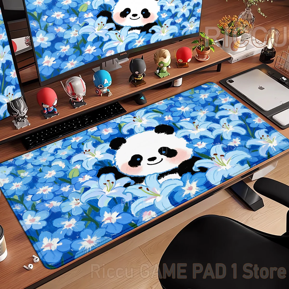 Mouse Pad Cute Panda Flower Bush Large Gaming Non-slip Washable Rubber Base Oversized Lock Edge Desk Mat Office Computer Decor