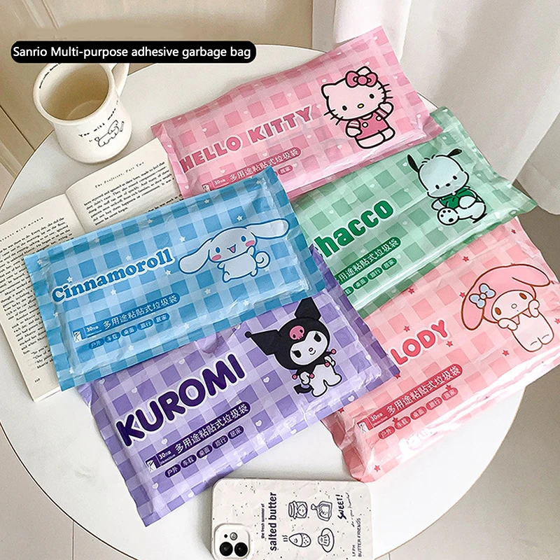 Sanrio Multi Purpose Adhesive Garbage Bag Hello Kitty Cinnamoroll Portable Household Dormitory Desktop Disposable Sanitary Bag