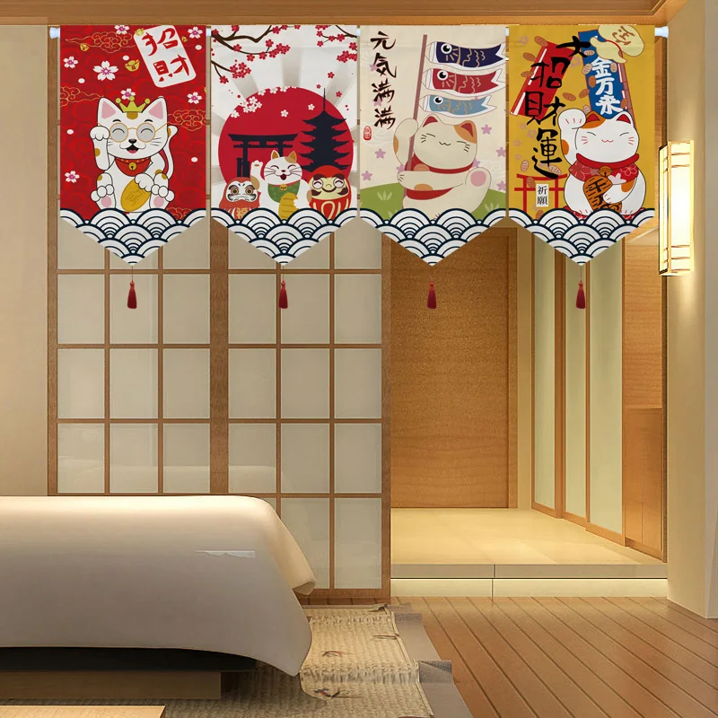 

Lucky Cat Triangle Curtain Door Curtain Hanging Curtain Japanese Short Curtain Half Curtain Decoration Shop Partition Curtain