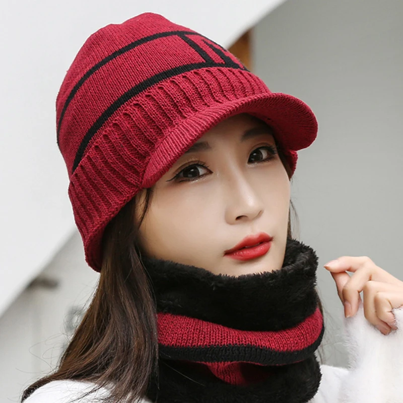 

Knitted Hat And Scarf Set Elastic Warm Plush Neck Warmer Circle Loop Neck Wrap Winter Outdoor Wearing For Women Men