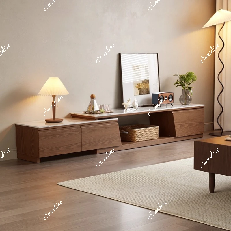 

Retractable rock slab modern simple household living room small apartment solid wood floor cabinet