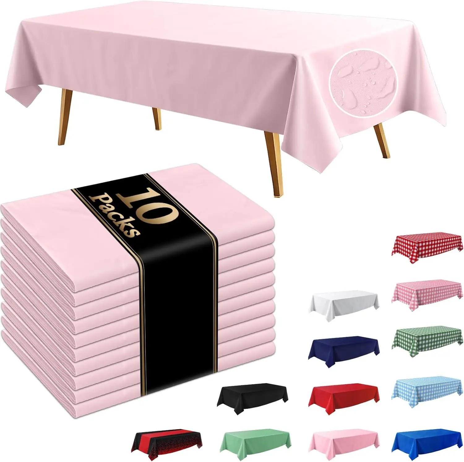 

10 Pack Light Pink Disposable Tablecloth, 54x108 Inches Waterproof Plastic Rectangle Table Cover for Parties, Picnics, and