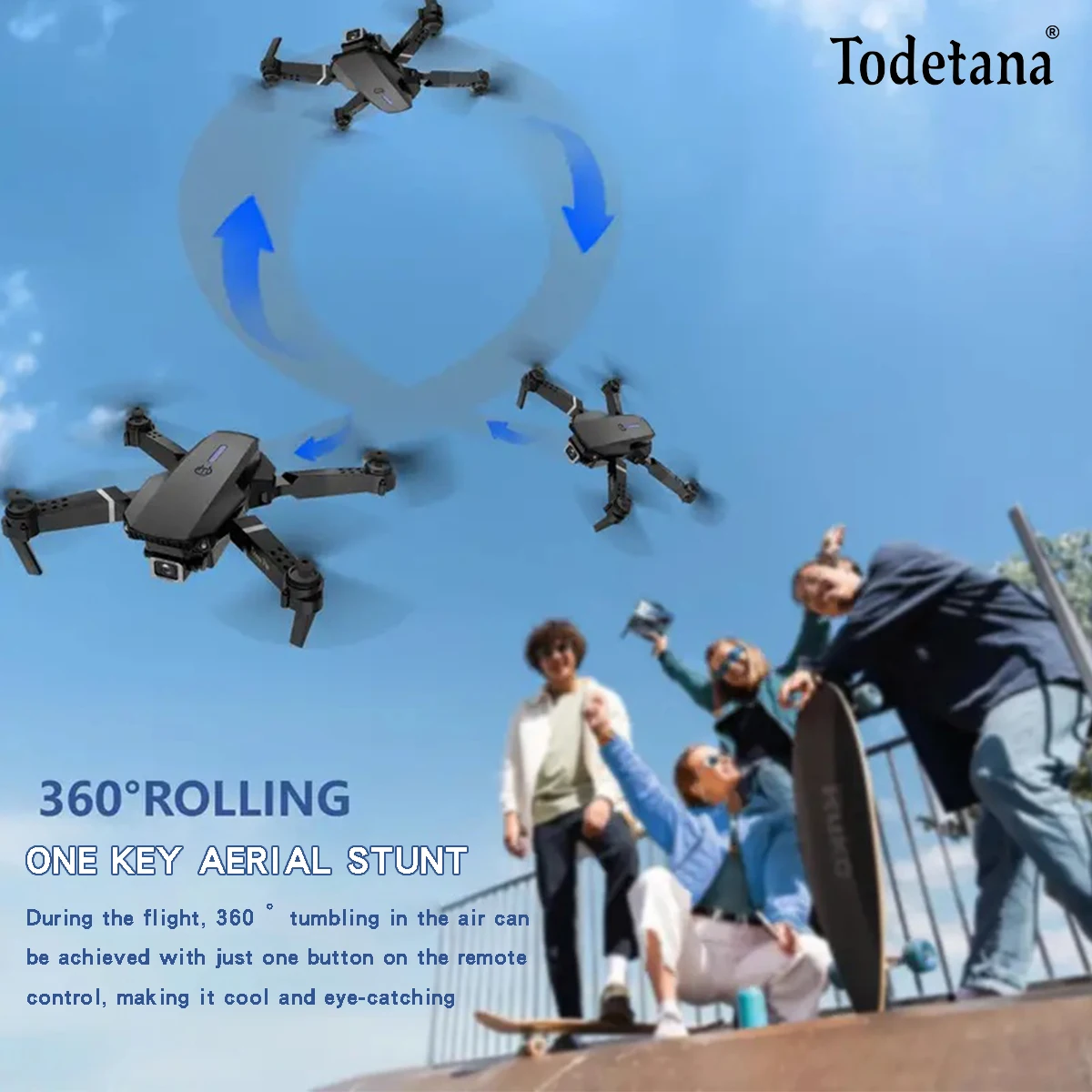 

Todetana Drone: 90° Adjustable Camera, Image Transmission, 360° Rolling & Foldable Design for Exciting Flights