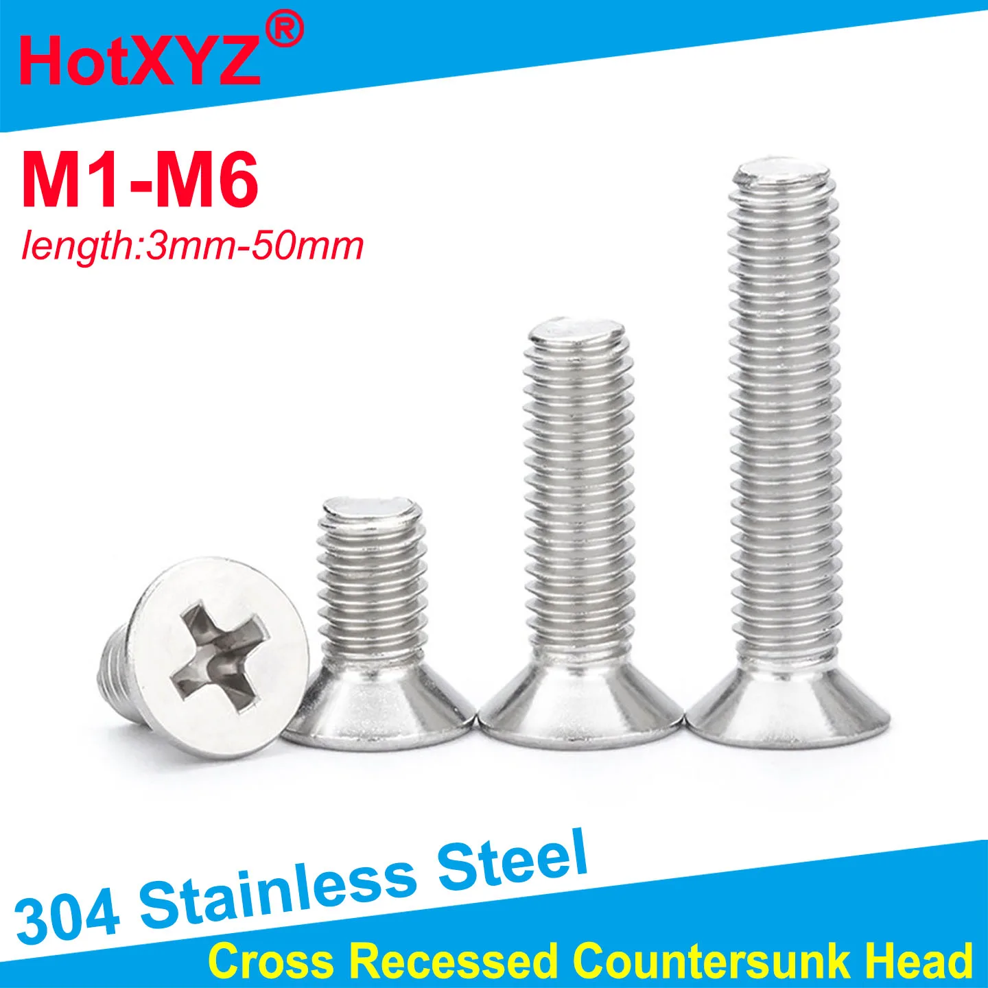 10/25/50/100pcs M1/M1.2/M1.4/M1.6/M2/M2.5/M3/M3.5/M4/M5/M6 GB819 304 Stainless Steel Cross Recessed Countersunk Head Screw