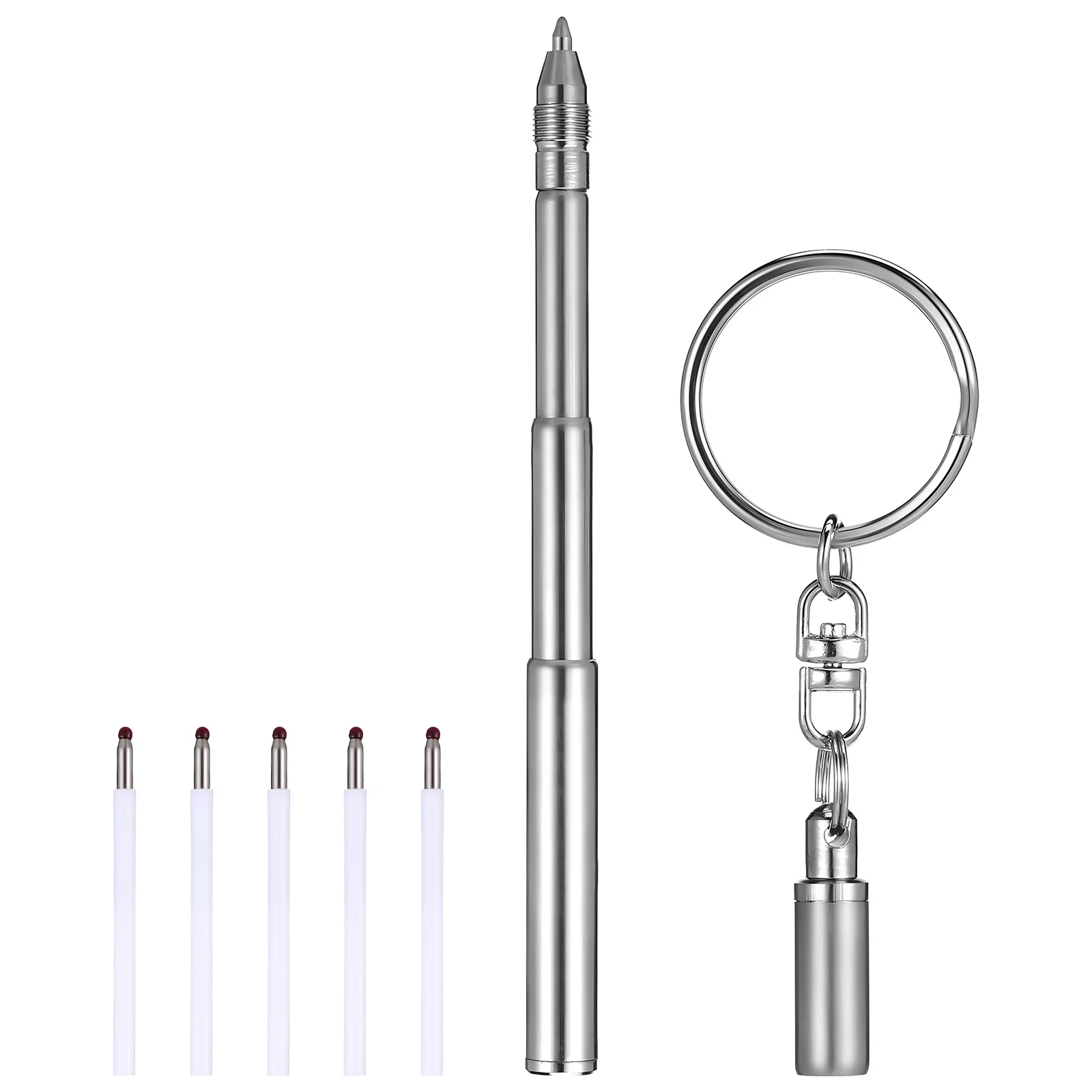 

1 Set Stainless Steel Telescoping Compact Retractable Mini Keychain Ballpoint For Travel Office Use Pen Keychain Mini Ballpoint
