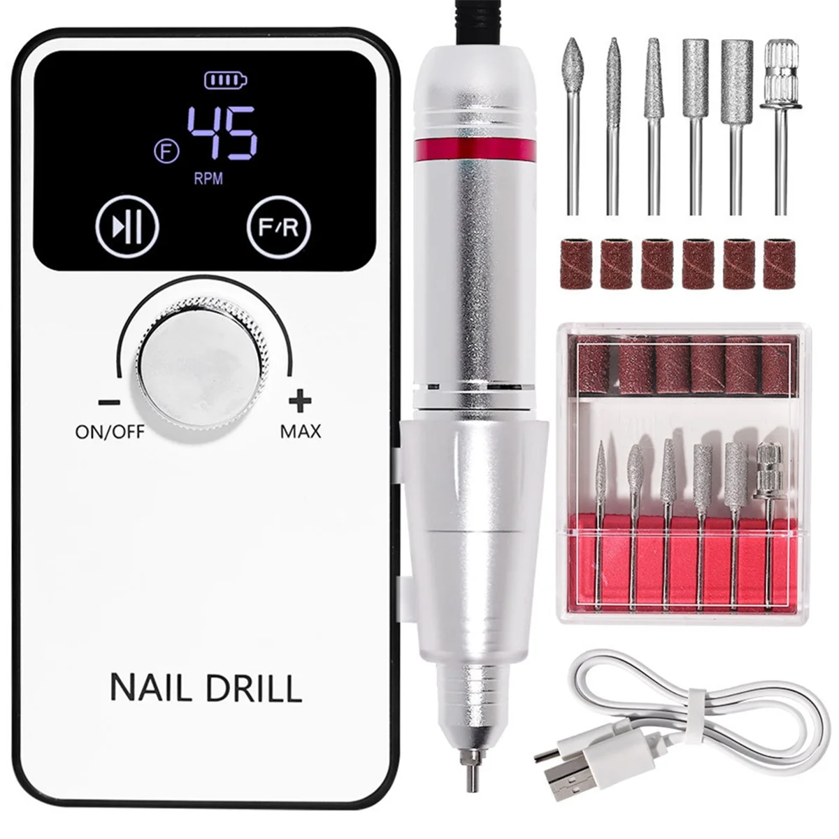 Nail Drill Portable Rechargeable Nail Drill Machine with Bits Kit for Acrylic Nails Gel Polishing Removing for Home