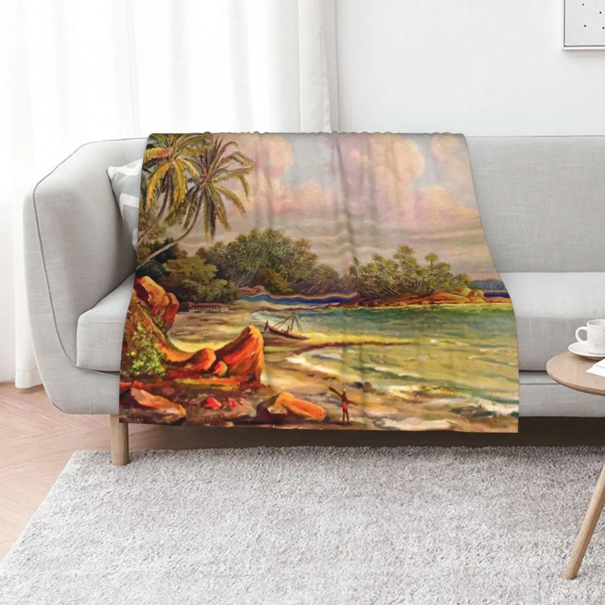 

Cocos Island at Belligema (Gan-Duva) Ceylon -Ernst Haeckel Throw Blanket Designers Bed covers Custom Luxury Thicken Blankets