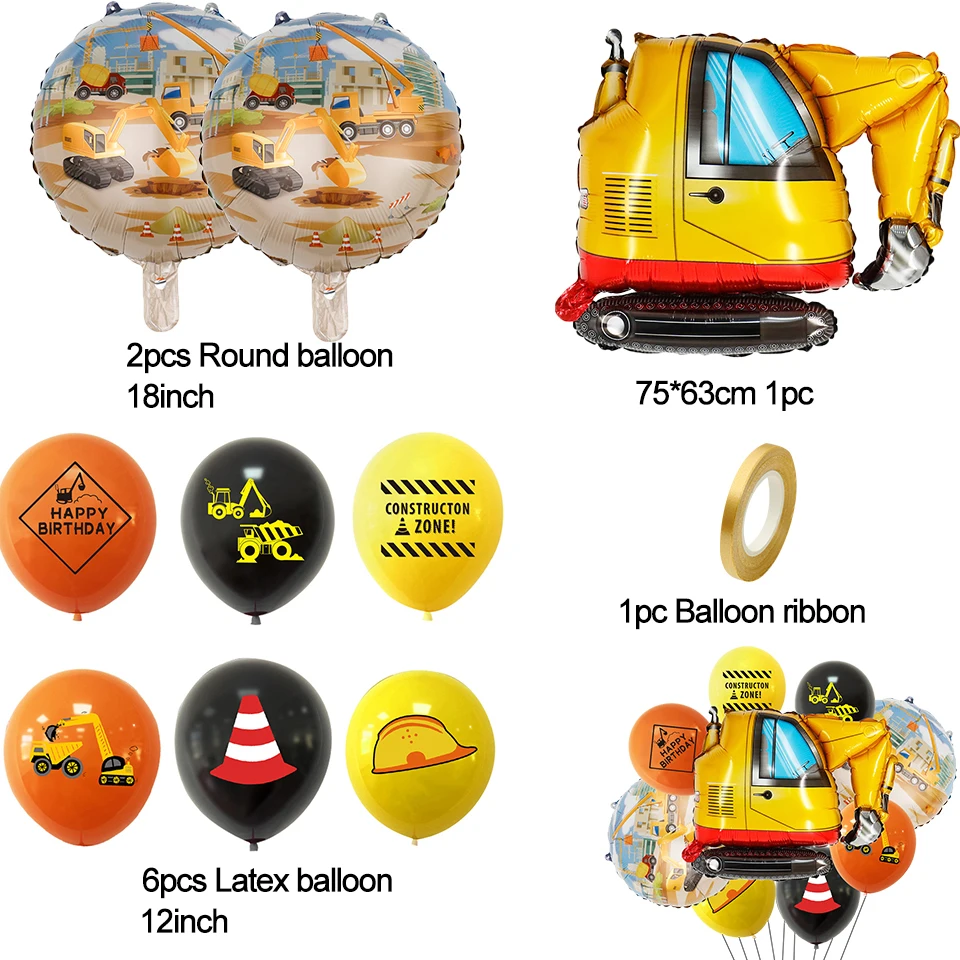 Ensemble de ballons de construction pour fête d'anniversaire de garçon, 10 pièces/ensemble, avec grue, pour cadeaux de décoration, modèle EbFor8.5