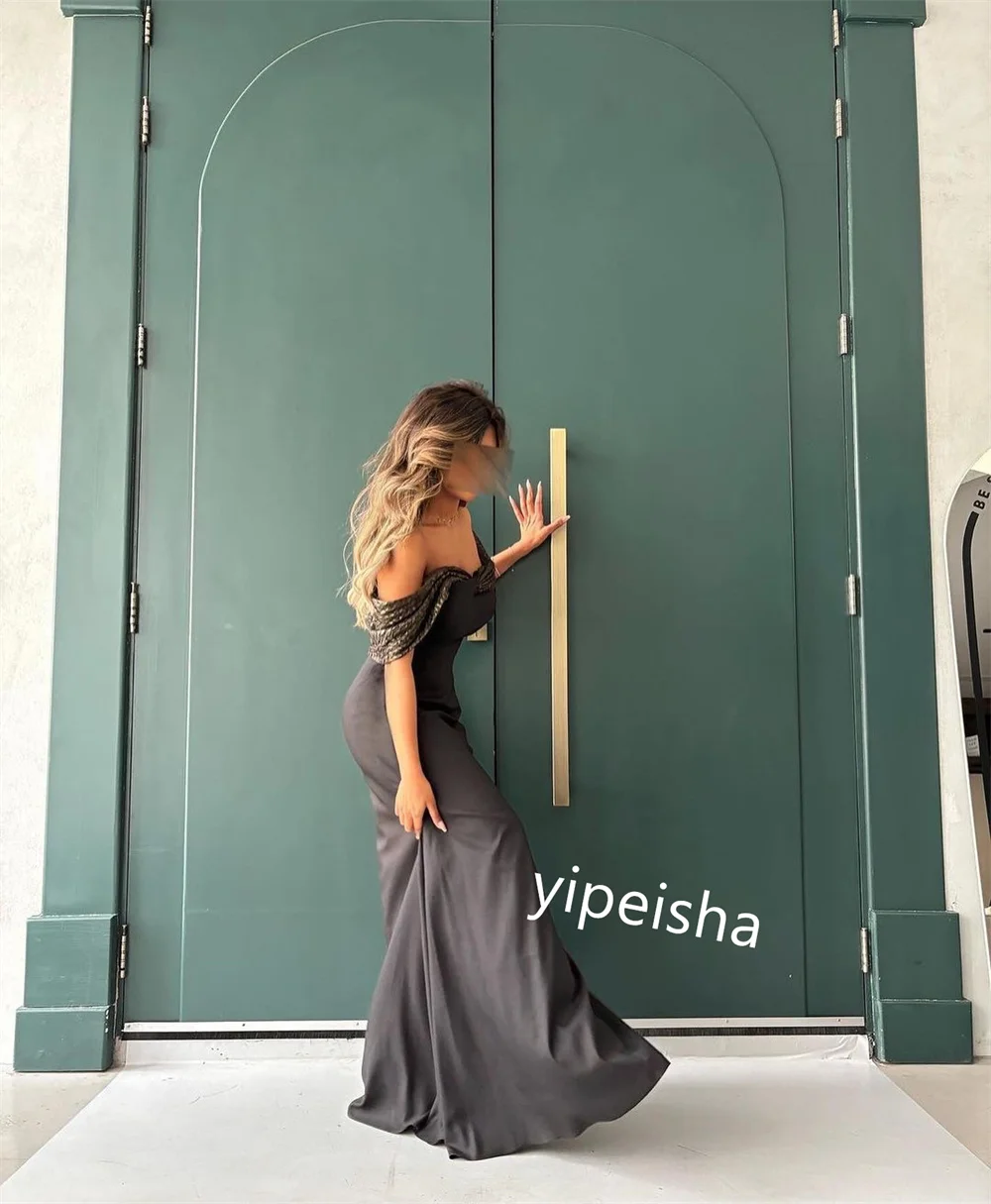 Jiayigong  Jersey Pleat Celebrity Sheath Off-the-shoulder Bespoke Occasion Gown Long Dresses Saudi Arabia  