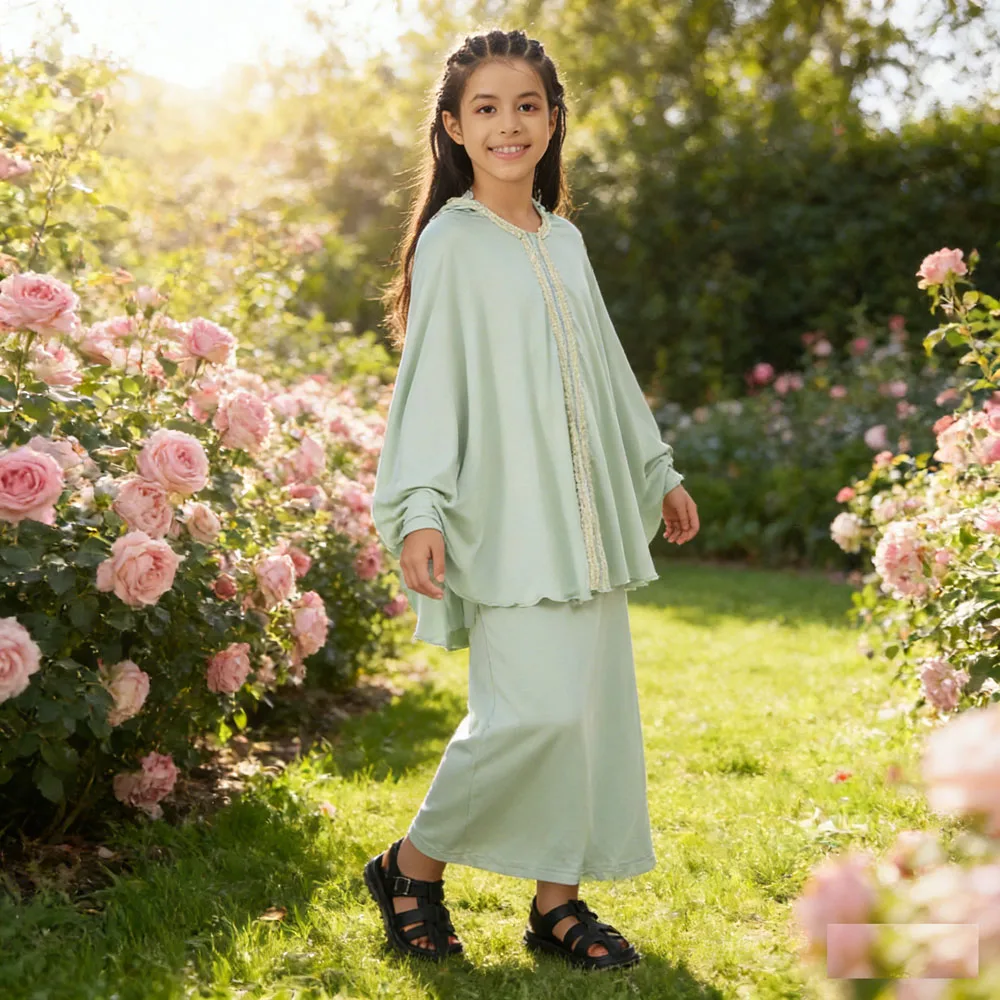 

Комплект из 2 предметов: традиционная мусульманская абайя для девочек, хиджаб с капюшоном, бурка, макси-юбка, турецкий/дубайский кафтан, одежда для молитвы, платье