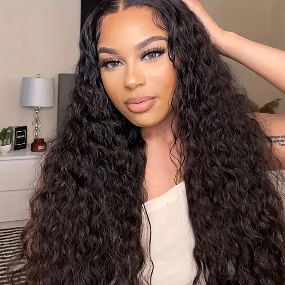 Parrucca anteriore in pizzo Parrucca anteriore in pizzo da 30 pollici con onda d'acqua da donna Capelli umani 1B #   Parrucche di colore naturale per donna 5x5 13x4