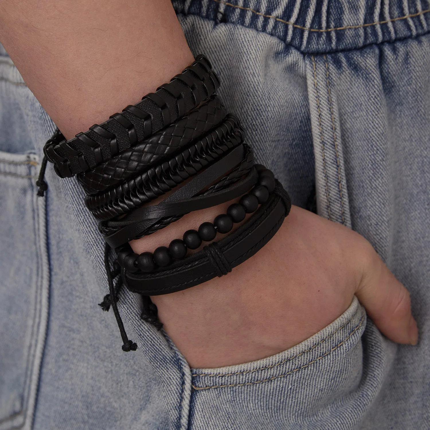 4Pcs/Set Braided Wrap Leather Bracelet for Men Women Vintage Yin Yang Infinity Wood Beads Charm Bracelets Male Wristband Jewelry