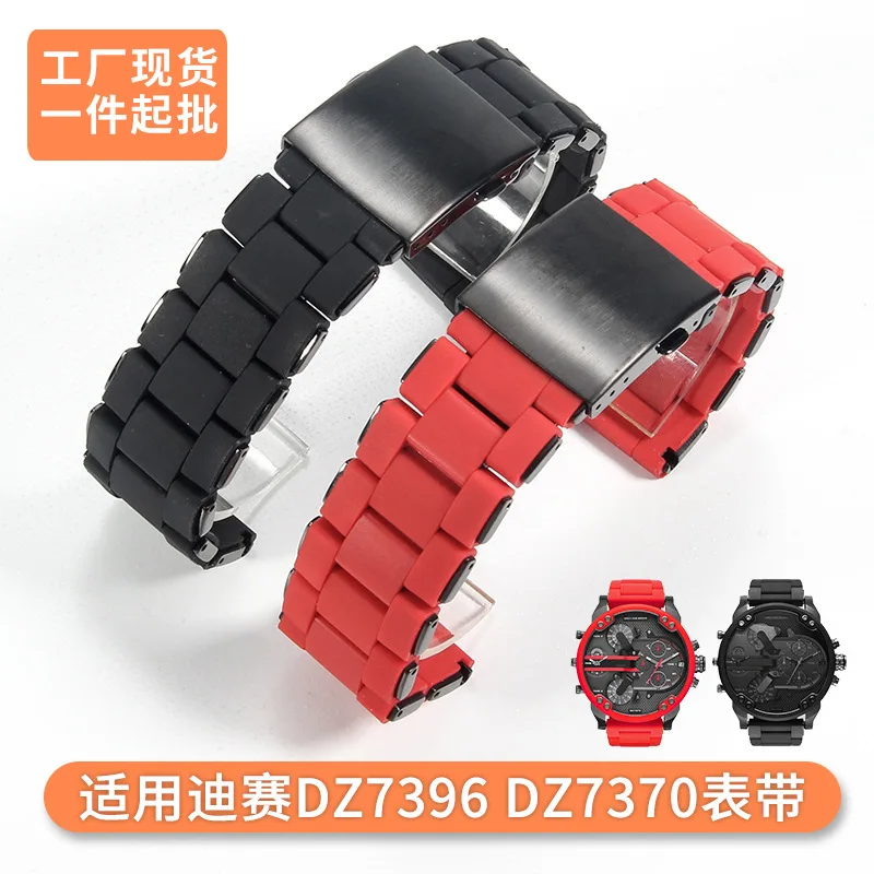 24/26/28 мм твердый браслет из нержавеющей стали для Diesel DZ7396 DZ7370 DZ4289, ремешок для часов со стальным корпусом и резиновым покрытием, металлический ремешок