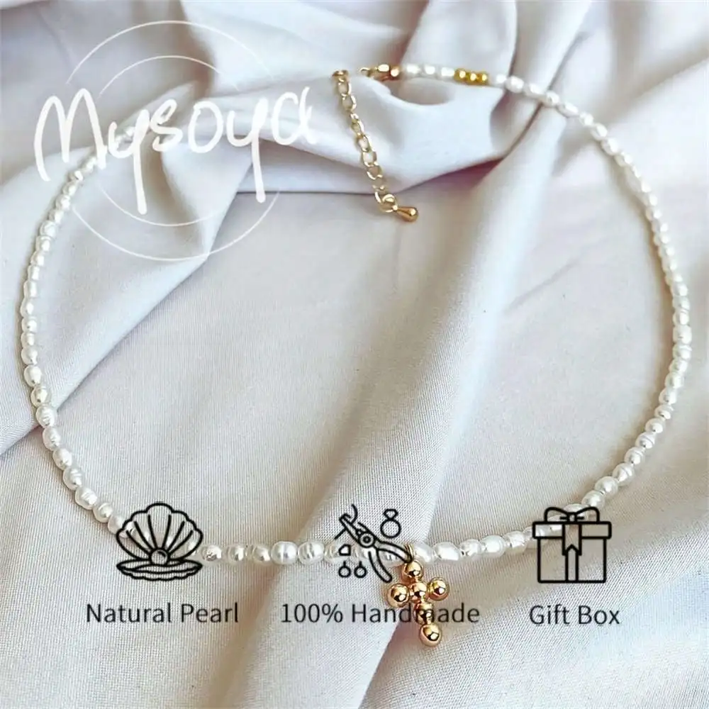 

MYSOYA Freshwater Pearl Necklace 5-7mm Pearls With Cross Pendant Gift Box Gift for Her Wedding Jewelry Christmas New Year Gift